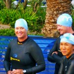 Anna Deshautelle at the start of the swim in the triathlon, La Jolla Cove